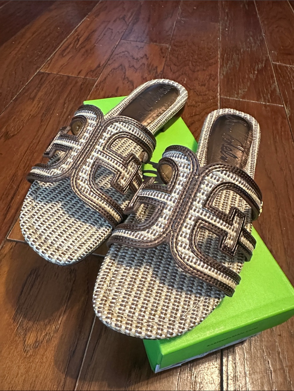 Sam Edelman Beige Woven Double-Strap Slides